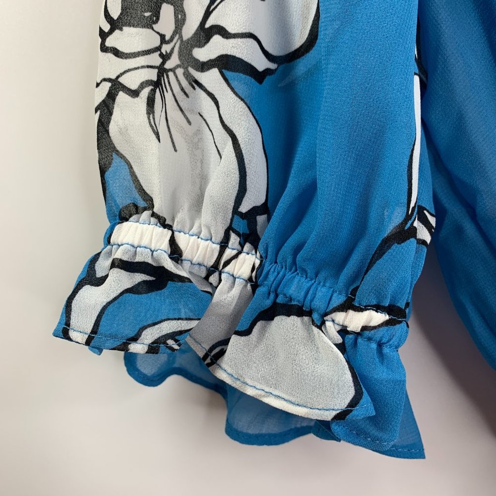 Calvin Klein Womens Floral Printed Chiffon Faux Wrap Dress Blue Size M NWT - Picture 5 of 13